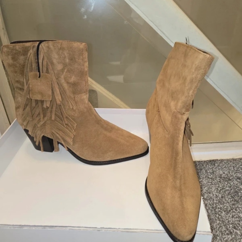 Next Tan Suede Ankle Boots with Fringe